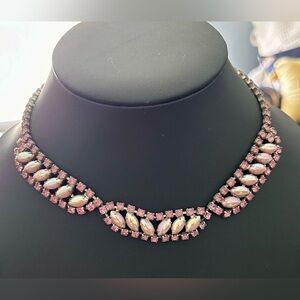 SPARKLY Vintage AB Aurora Borealis white & PINK Crystal Rhinestone necklace